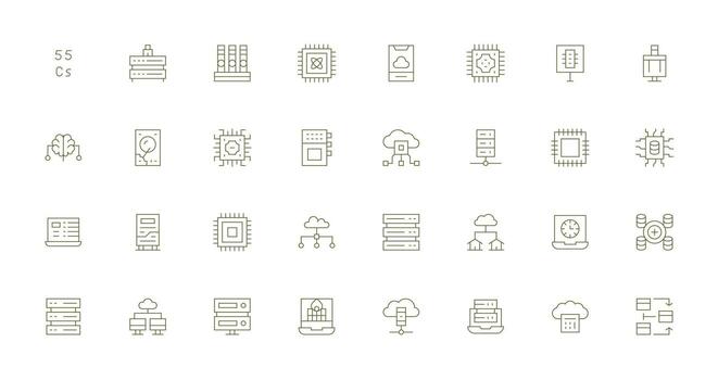 informática conjunto con 32 Delgado línea íconos monitor icono paquete vector