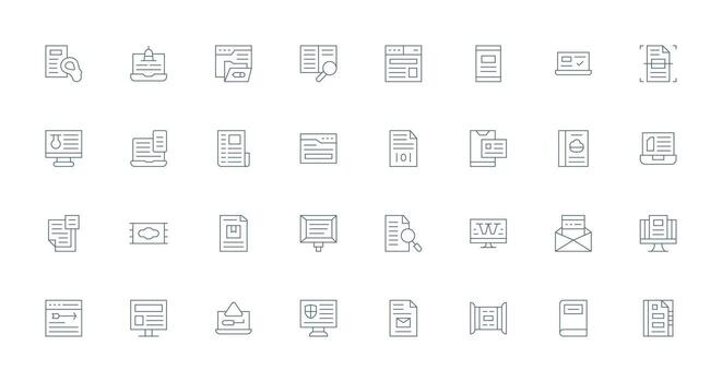 digital documento diseño íconos presentando 32 en Delgado línea estilo inteligente icono colección vector
