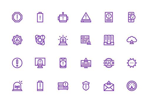 Various purple warning icons collection vector