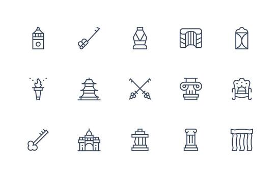 Line icons representing varied cultural symbols. vector