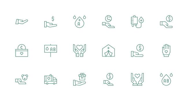 Minimal Line Style Donation Icons with 18 Vectors Icon Pack for UI