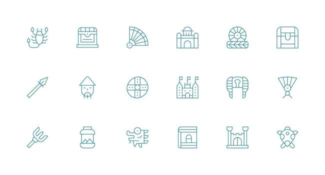 18 Ancient Icons in Minimal Line Aesthetic Sharp Icons for Presentations vector