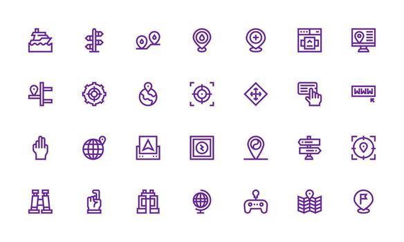 Navigation and location icons in purple vector