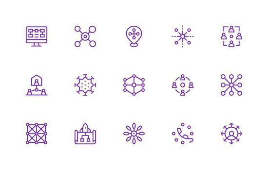 Networking and collaboration icons in purple vector