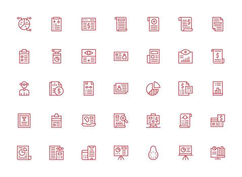 collection of business-themed red icons vector