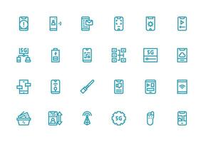 teléfono inteligente incluso 24 grueso línea línea ilustraciones web icono colección vector