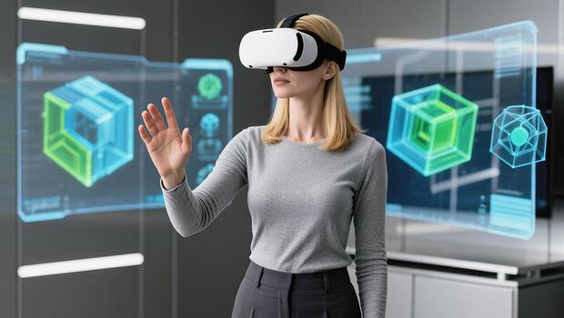 Engaging With Virtual Reality Technology in a Modern Workspace Setting photo