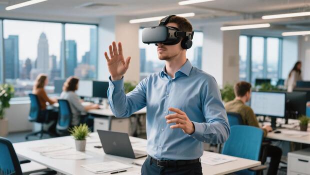 Virtual Reality Experience Enhancing Productivity in a Modern Office Environment photo