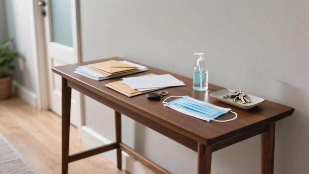 Table With Essentials for Daily Tasks in a Residential Space During the Day photo
