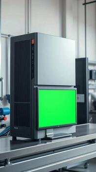 A machine with green screen in a factory photo