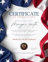 Certificate of Appreciation For Veteran template