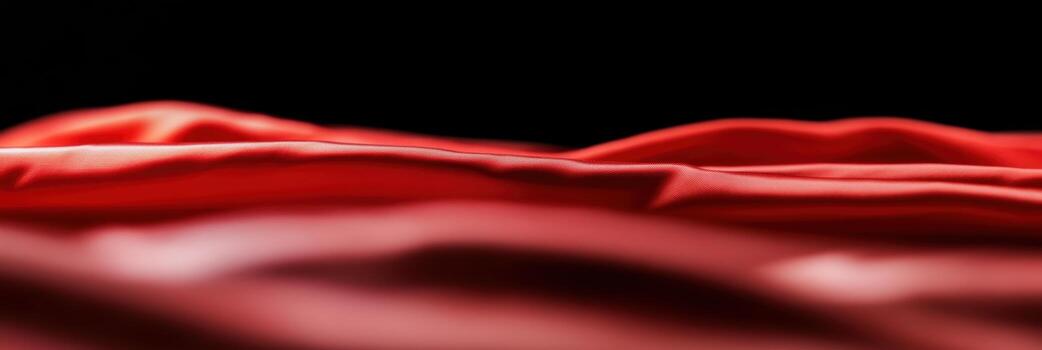 Soft red fabric flows on a dark backdrop in an art display photo