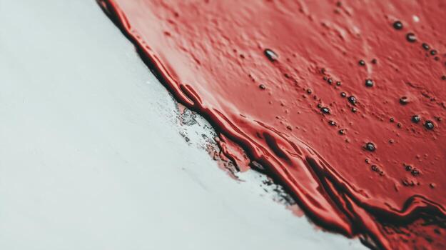 Close-up of red paint flowing on a white surface creating abstract texture photo