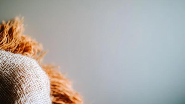 Brown textured fabric with soft, fuzzy fringe against a neutral background photo