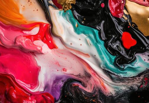 Colorful abstract swirls created from paint on canvas in vibrant hues photo