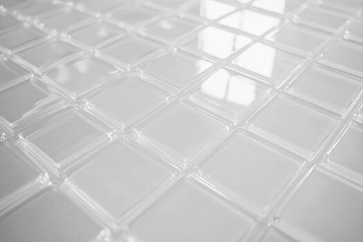 Transparent tiles arranged in a grid pattern on a smooth surface photo