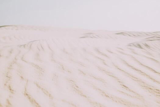 Sand dunes stretch endlessly under a clear sky in a serene desert landscape photo
