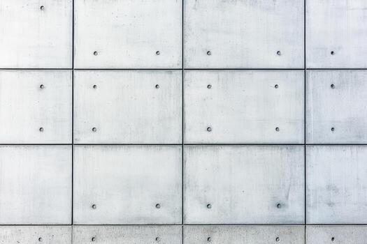 Modern concrete wall with grid pattern and embedded bolts in urban setting photo