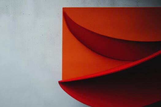 Bright red abstract shapes contrast against a muted background in modern art photo