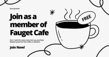 doodle black & white cafe membership facebook ad template