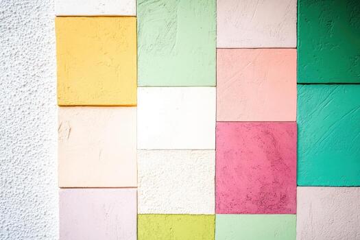 Colorful abstract wall decoration created with various textured panels photo