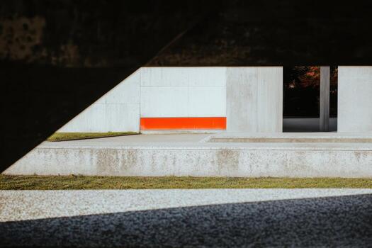 Modern architectural design highlighted by contrasting colors in urban setting photo