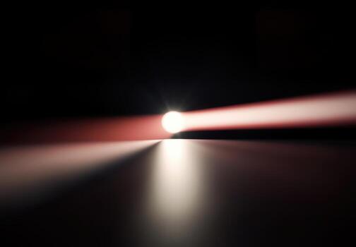 Light beam shining brightly in a dark environment at night photo