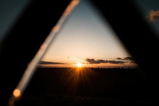 Stunning sunset view behind trees captured through a unique frame photo