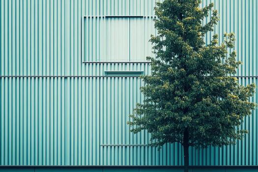 Modern architecture contrasts with greenery in urban setting photo