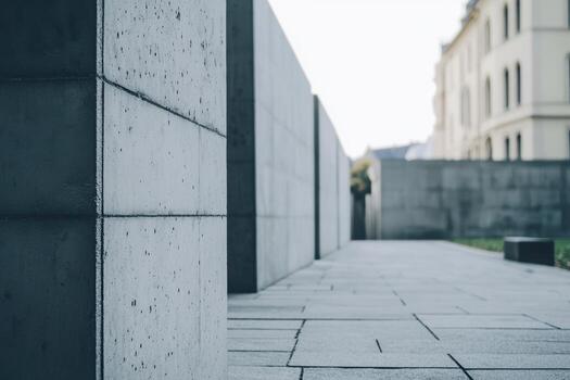 Modern architectural design features geometric stone pathways and walls photo