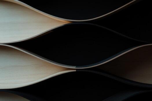 Curved wooden shelves create interesting patterns in a modern interior space photo
