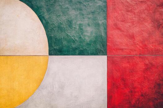 Colorful abstract wall design with geometric shapes in urban setting photo