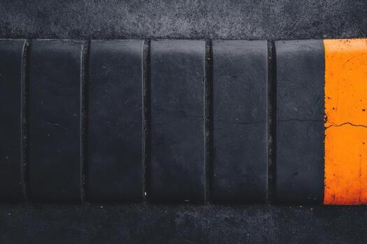 Distinctive road markings create contrast on a textured asphalt surface photo