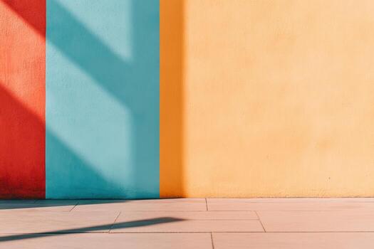 Vibrant colored wall with shadows in urban setting at midday photo