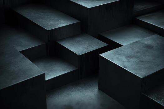 Dark geometric steps create a unique architectural design in a minimalist space photo