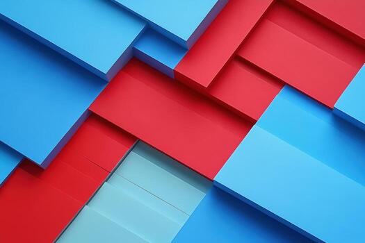 Bright geometric shapes create a colorful abstract design in blue and red photo