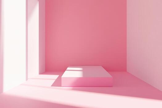 Modern minimalist room with pink walls and simple furniture setup photo