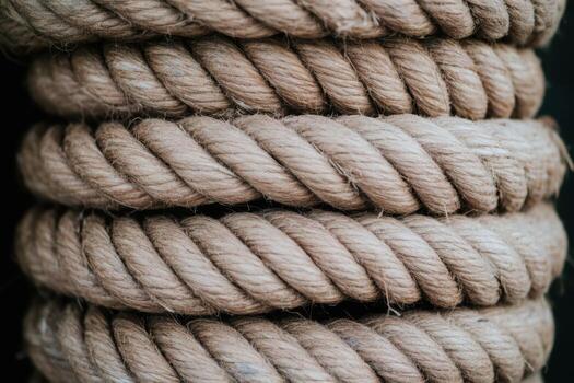 Natural twine rope coiled neatly in layers for various uses and applications photo