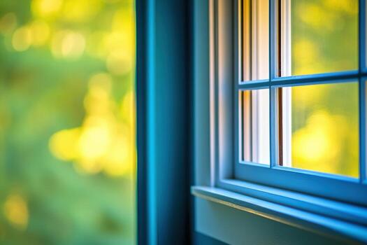 Window view with sunlight filtering through trees in a serene setting photo