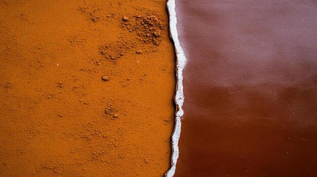 Colors of cocoa powder contrasting with chocolate background in close-up view photo