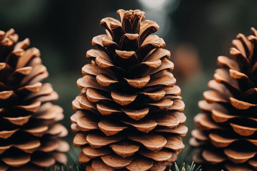 Pine cones arranged beautifully in a forest setting during autumn photo