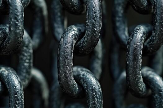 Close-up view of intertwined metal chains with rugged texture and shine photo