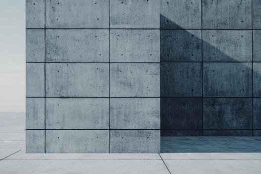 Concrete wall with geometric design and shadows in modern architecture setting photo