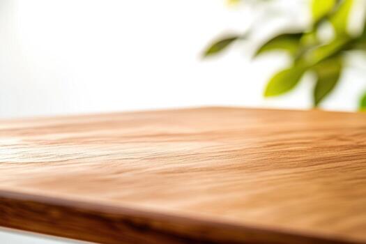 Beautiful wooden tabletop with natural grain pattern featuring soft lighting photo