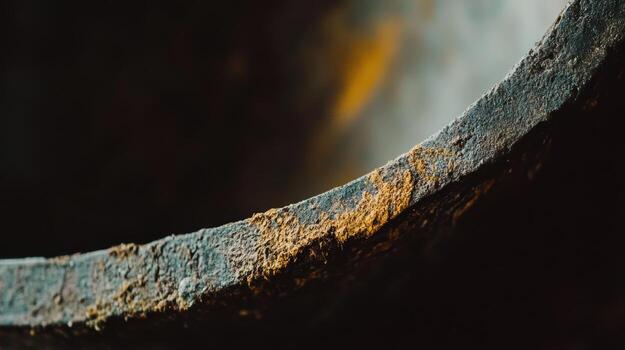 Rusty metal surface reflecting warm light in dim setting photo