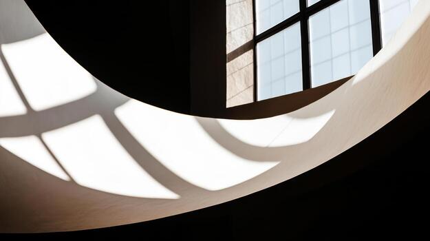 Curved shadows and light patterns in modern architecture at noon photo