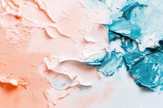 Colorful texture created with layers of peach and turquoise paint on canvas photo