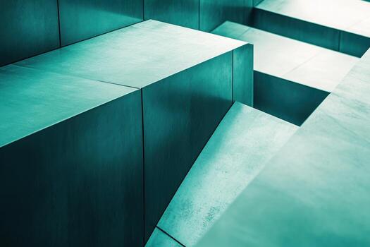 Modern geometric structures in teal tones create an abstract ambiance photo