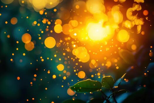 Enchanting golden light filters through leaves during a serene evening photo