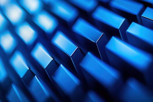 Abstract arrangement of blue geometric shapes displayed in a diagonal pattern photo